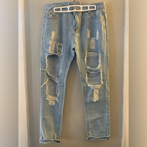 Denim - NWT straight leg, distressed jeans, size 10/12, light denim